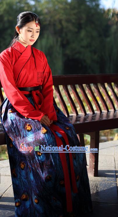 Ancient Chinese Ming Dynasty Beauty Hanfu Costumes and Hair Jewelry Complete Set for Women