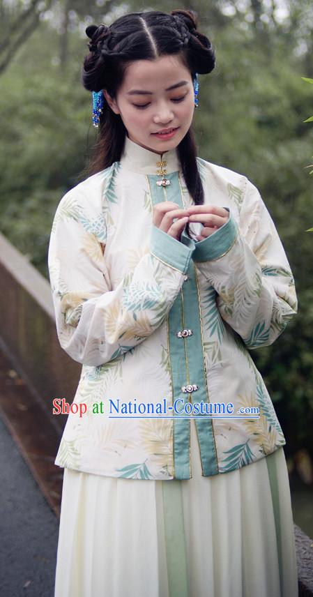 Ancient Chinese Ming Dynasty Beauty Hanfu Costumes and Hair Jewelry Complete Set for Women