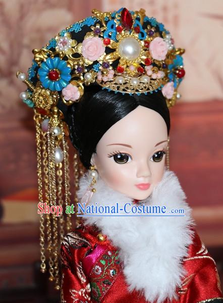 Traditional Chinese Qing Empress Headpiece Princess Headdress Palace Hair Decorations Royal Hair Sticks Head Gear Hair Decoration Set