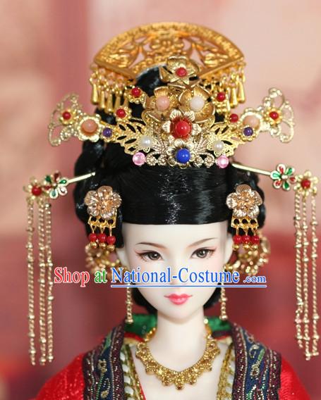 Traditional Chinese Qing Empress Headpiece Princess Headdress Palace Hair Decorations Royal Hair Sticks Head Gear Hair Decoration Set