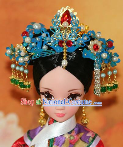 Traditional Chinese Qing Empress Headpiece Princess Headdress Palace Hair Decorations Royal Hair Sticks Head Gear Hair Decoration Set