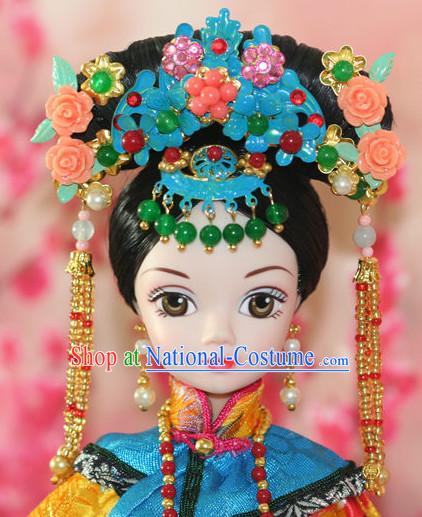 Traditional Chinese Qing Empress Headpiece Princess Headdress Palace Hair Decorations Royal Hair Sticks Head Gear Hair Decoration Set