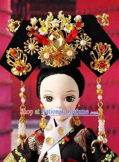 Traditional Chinese Qing Empress Headpiece Princess Headdress Palace Hair Decorations Royal Hair Sticks Head Gear Hair Decoration Set