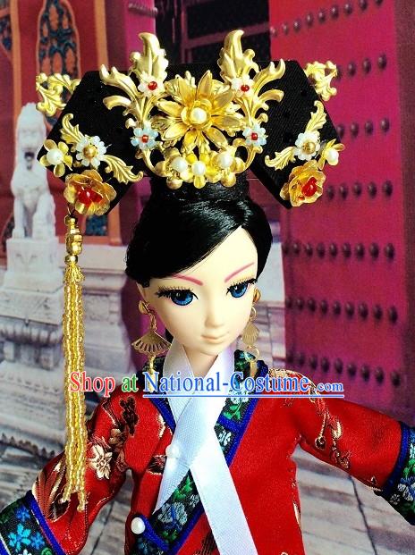 Traditional Chinese Women Qing Empress Headpiece Princess Headdress Palace Hair Decorations Royal Hair Sticks Head Gear Hair Decoration Set