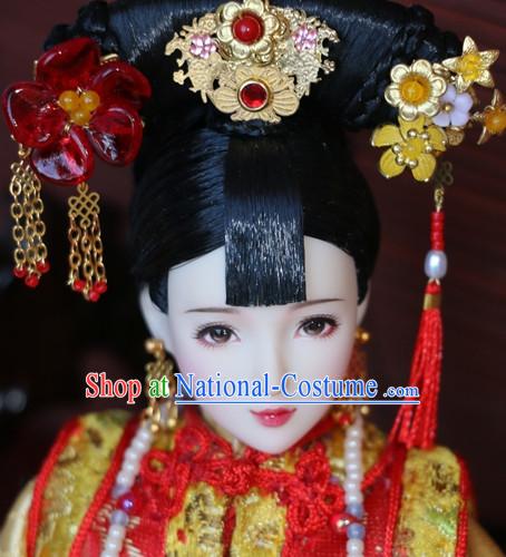 Traditional Chinese Women Qing Empress Headpiece Princess Headdress Palace Hair Decorations Royal Hair Sticks Head Gear Hair Decoration Set