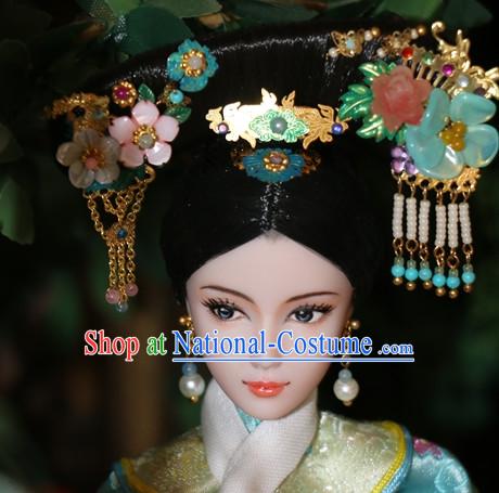 Traditional Chinese Women Qing Empress Headpiece Princess Headdress Palace Hair Decorations Royal Hair Sticks Head Gear Hair Decoration Set