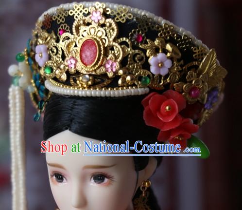 Traditional Chinese Women Qing Empress Headpiece Princess Headdress Palace Hair Decorations Royal Hair Sticks Head Gear Hair Decoration Set