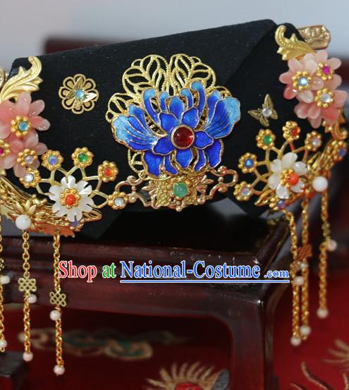 Traditional Chinese Women Qing Empress Headpiece Princess Headdress Palace Hair Decorations Royal Hair Sticks Head Gear Hair Decoration Set