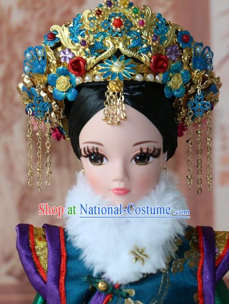 Traditional Chinese Qing Empress Headpiece Princess Headdress Palace Hair Decorations Royal Hair Sticks Head Gear Hair Decoration Set