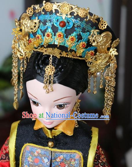 Traditional Chinese Women Qing Empress Headpiece Princess Headdress Palace Hair Decorations Royal Hair Sticks Head Gear Hair Decoration Set