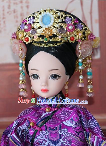 Traditional Chinese Qing Empress Headpiece Princess Headdress Palace Hair Decorations Royal Hair Sticks Head Gear Hair Decoration Set