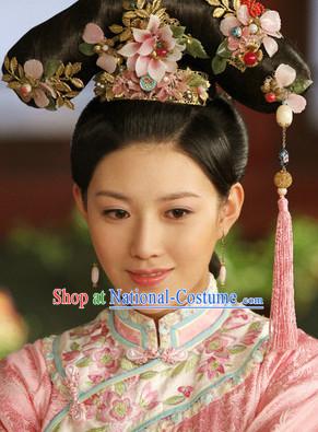 Traditional Chinese Women Qing Empress Headpiece Princess Headdress Palace Hair Decorations Royal Hair Sticks Head Gear Hair Decoration Set