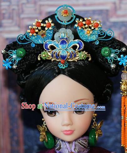 Traditional Chinese Women Qing Empress Headpiece Princess Headdress Palace Hair Decorations Royal Hair Sticks Head Gear Hair Decoration Set