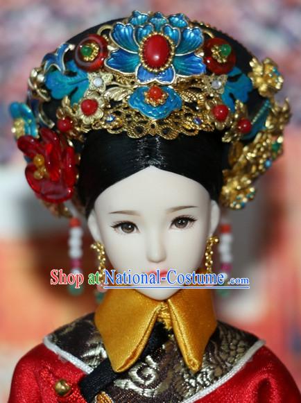 Traditional Chinese Women Qing Empress Headpiece Princess Headdress Palace Hair Decorations Royal Hair Sticks Head Gear Hair Decoration Set