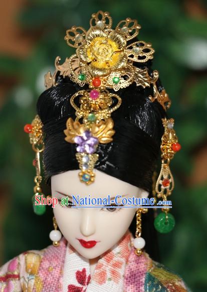 Traditional Chinese Women Qing Empress Headpiece Princess Headdress Palace Hair Decorations Royal Hair Sticks Head Gear Hair Decoration Set