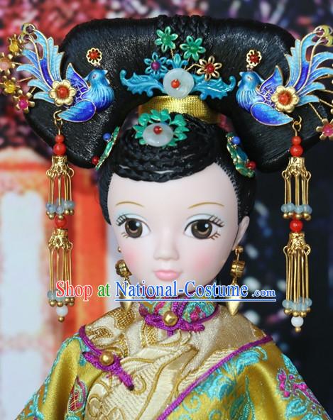 Traditional Chinese Women Qing Empress Headpiece Princess Headdress Palace Hair Decorations Royal Hair Sticks Head Gear Hair Decoration Set