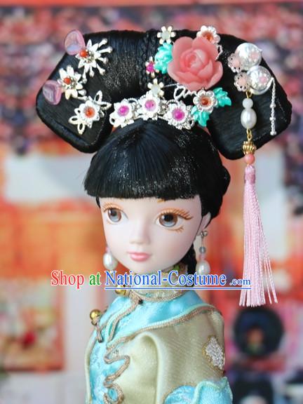 Traditional Chinese Women Qing Empress Headpiece Princess Headdress Palace Hair Decorations Royal Hair Sticks Head Gear Hair Decoration Set