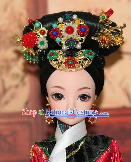 Traditional Chinese Qing Empress Headpiece Princess Headdress Palace Hair Decorations Royal Hair Sticks Head Gear Hair Decoration Set