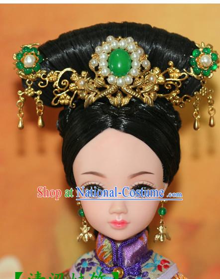 Traditional Chinese Qing Empress Headpiece Princess Headdress Palace Hair Decorations Royal Hair Sticks Head Gear Hair Decoration Set