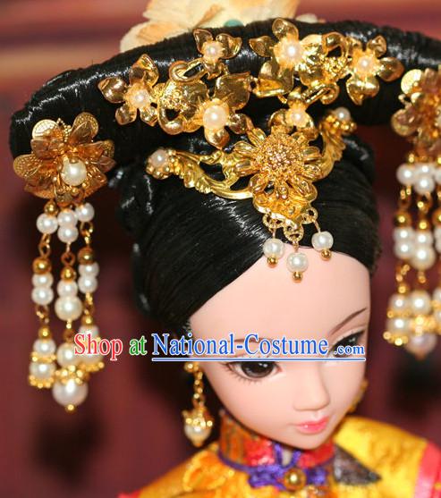 Traditional Chinese Qing Empress Headpiece Princess Headdress Palace Hair Decorations Royal Hair Sticks Head Gear Hair Decoration Set