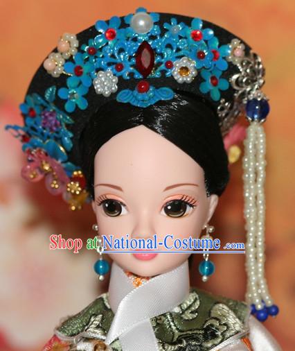 Traditional Chinese Qing Empress Headpiece Princess Headdress Palace Hair Decorations Royal Hair Sticks Head Gear Hair Decoration Set