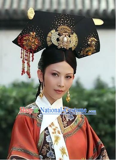 Traditional Chinese Qing Empress Headpiece Princess Headdress Palace Hair Decorations Royal Hair Sticks Head Gear Hair Decoration Set