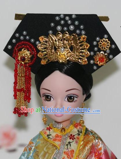 Traditional Chinese Qing Empress Headpiece Princess Headdress Palace Hair Decorations Royal Hair Sticks Head Gear Hair Decoration Set