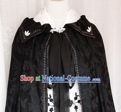 Chinese Ancient Imperial Black Mantle Cape for Men or Women