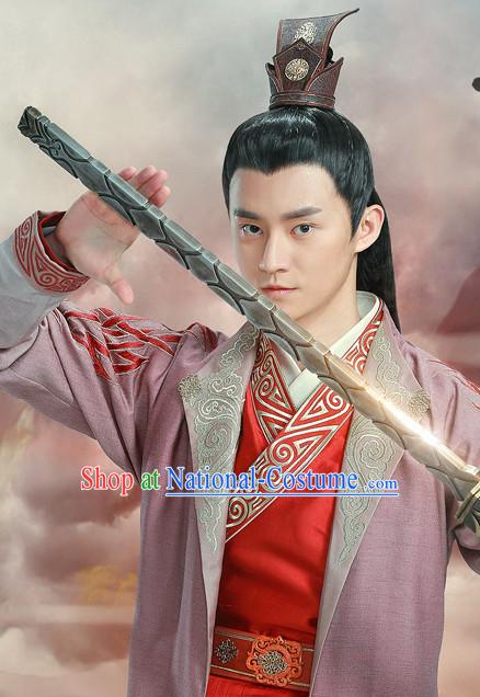 Ancient Chinese Superhero Swordsman Hair Hat Wig Hair Accessories Headpiece Headdress for Men