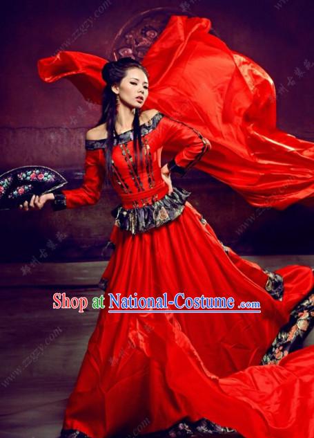 Chinese Classical Red Hanfu Clothes Costumes Clothing Complete Set for Women