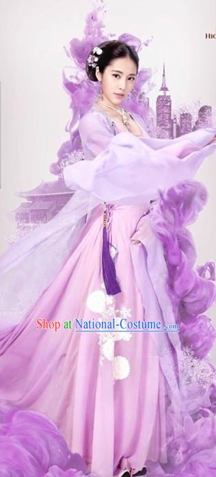 Ancient Chinese Royal Highness Purple Beauty Clothing and Hair Accessories Complete Set for Women