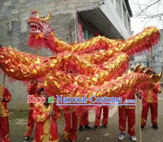 NEW 10 Meters Ten Adults Competition and Parade Red Gold Dragon Dance Costume Complete Set