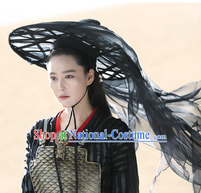 Ancient Chinese Pure Black Long Veil Bamboo Hat