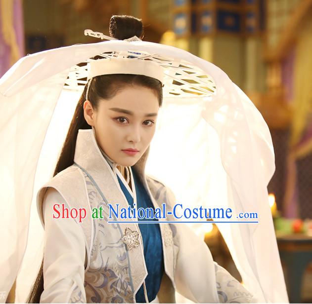 Ancient Chinese Pure White Long Veil Bamboo Hat