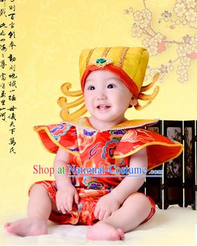 Chinese Happy New Year Cute Baby Cai Shen Infant Official Costumes and Hat Complete Set