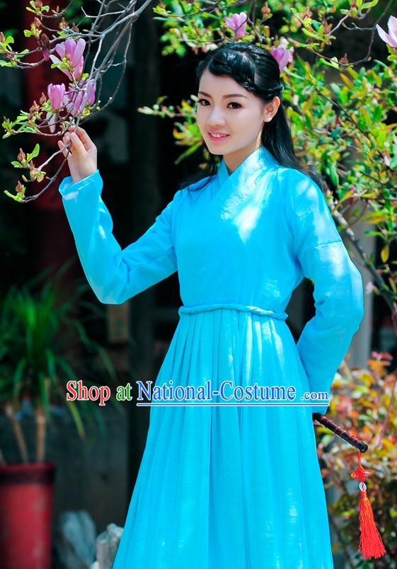 Blue Traditional Chinese Stage Hanfu Costume Opera Historical Dress Complete Set for Women Girls