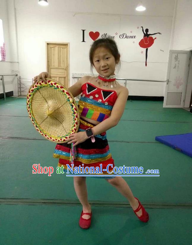 Traditional Chinese Yangge, Children Fan Dancing Wholesale Costume, Folk Dance Yangko Costume Dancewear for Kids