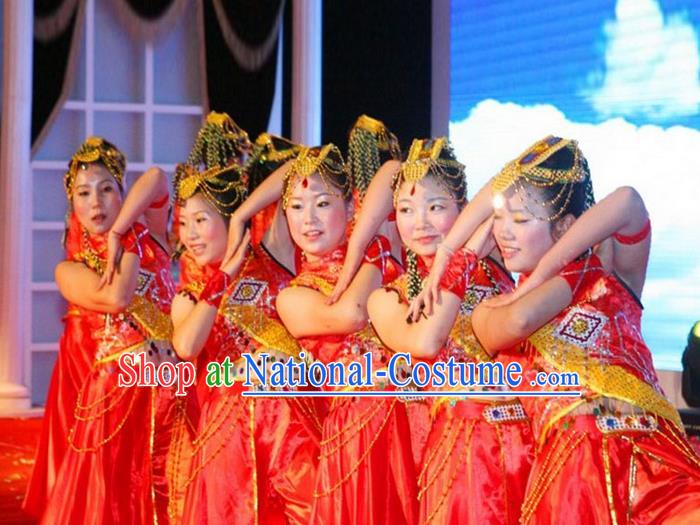 Traditional Chinese Yangge, Fan Dancing Wholesale Costume, Folk Dance Yangko Costume, Traditional Chinese Tibetan Nationality Dancewear for Women