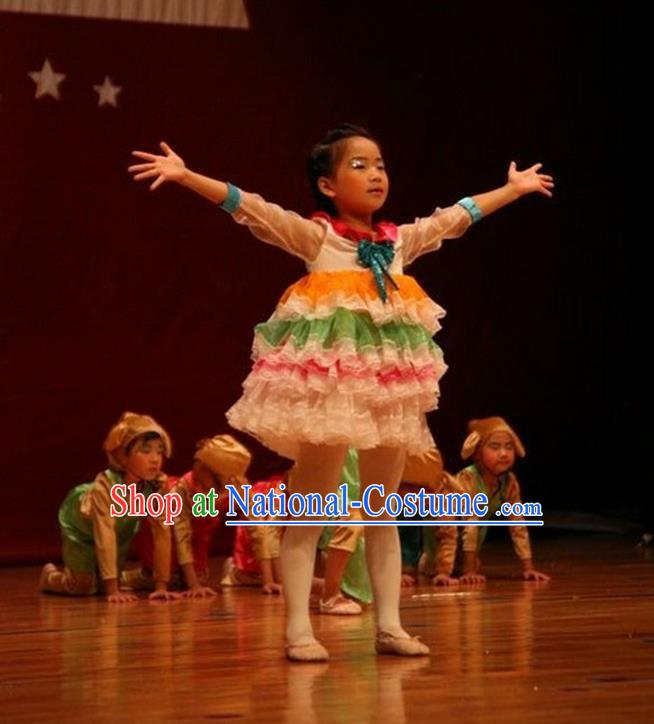 Traditional Chinese Yangge, Children Kindergarten Fan Dancing Wholesale Costume, Folk Dance Yangko Costume Dancewear for Kids