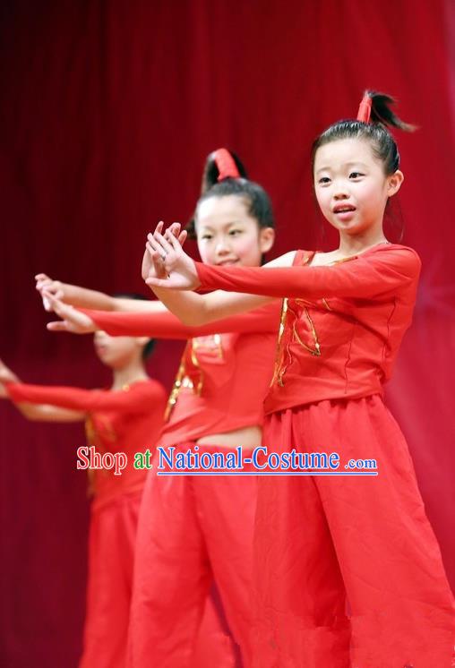 Traditional Chinese Yangge Children Fan Dancing Costume Folk Dance Yangko Costume for Women