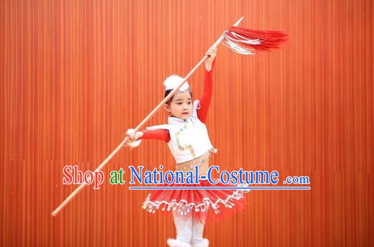 Traditional Chinese Yangge, Children Kindergarten Fan Dancing Wholesale Costume, Folk Dance Yangko Costume, Traditional Chinese Mongolian Nationality Dancewear for Kids