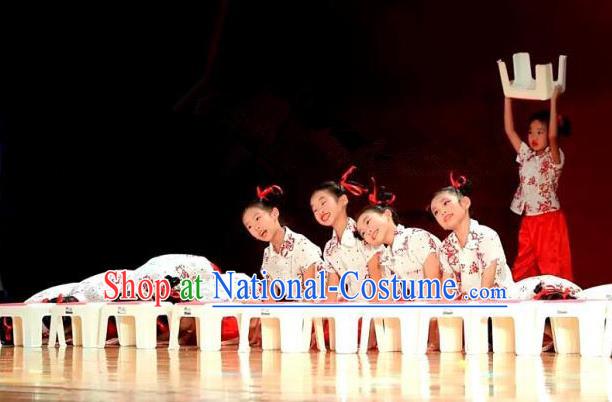 Traditional Chinese Yangge, Children Kindergarten Fan Dancing Wholesale Costume, Folk Dance Yangko Costume, Traditional Chinese Dancewear for Kids