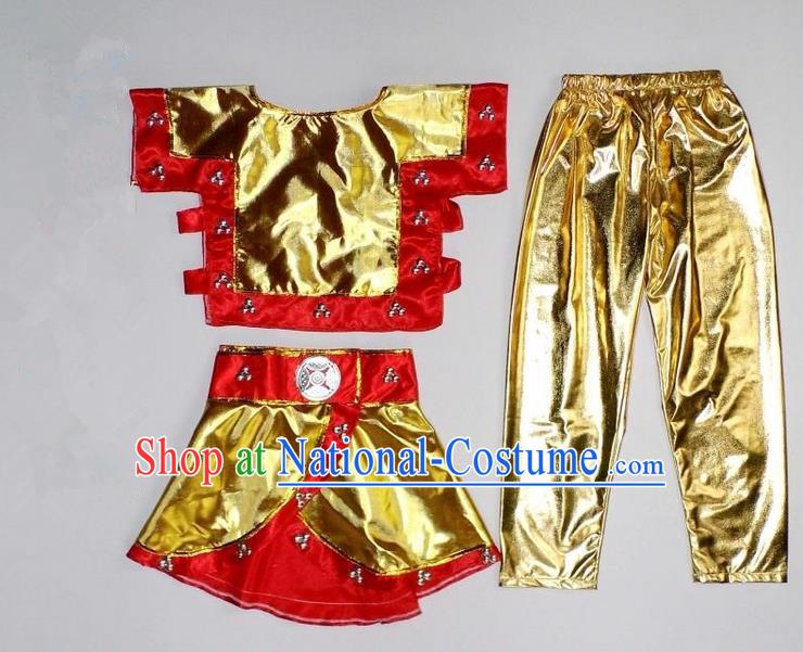 Traditional Chinese Yangge, Children Kindergarten Fan Dancing Wholesale Monkey Son Wukong Costume, Folk Dance Yangko Costume, Traditional Chinese Son Goku Dancewear for Kids