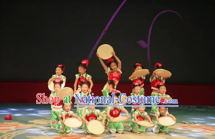 Traditional Chinese Yangge, Children Fan Dancing Wholesale Costume, Folk Dance Yangko Costume, Traditional Chinese Dancewear for Kids