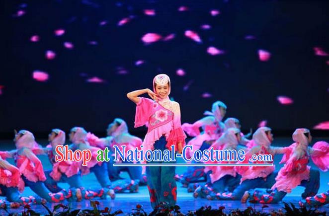 Traditional Chinese Yangge, Children Fan Dancing Wholesale Costume, Folk Dance Yangko Costume, Traditional Chinese Hui Minority Nationality Dancewear for Kids