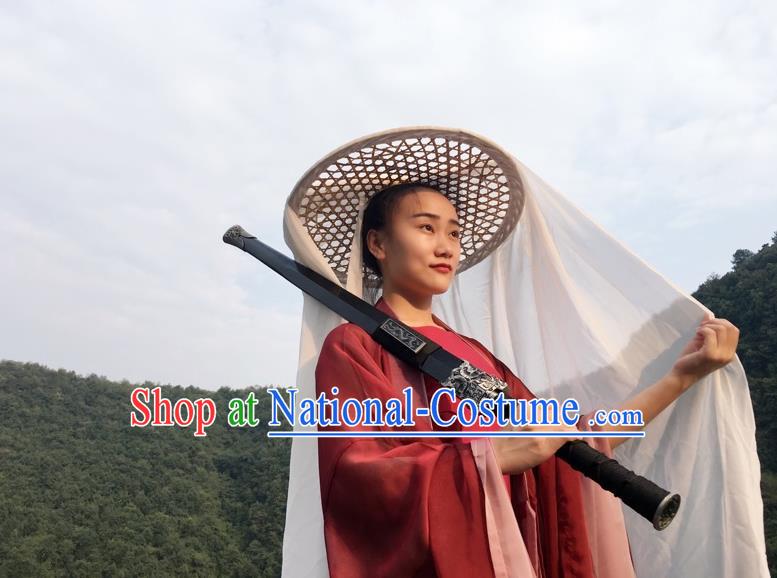 Traditional Chinese Acient Swordswoman Hats, Swordswomen Mask Veil Headwear, Bamboo Hat for Women