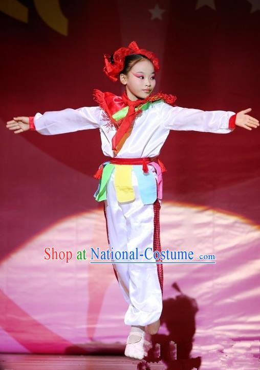 Traditional Chinese Yangge, Children Kindergarten Fan Dancing Wholesale Costume, Folk Dance Yangko Costume Dancewear for Kids