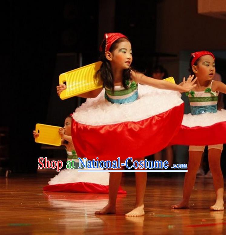 Traditional Chinese Yangge, Children Kindergarten Fan Dancing Wholesale Costume, Folk Dance Yangko Costume Dancewear for Kids