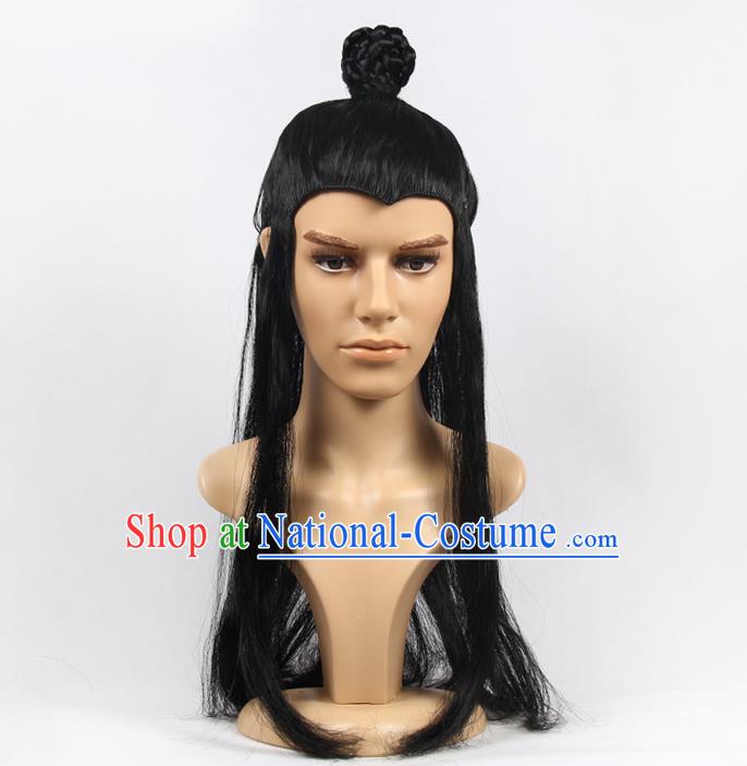 Chinese Ancient Swordsman Long Wig Set, Traditional Chinese Wig for Men