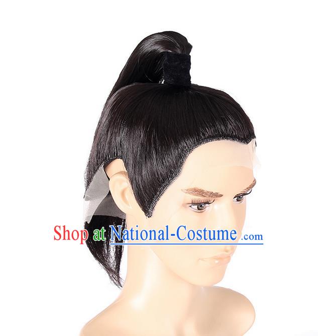 Chinese Ancient Swordsman Long Wig Set, Traditional Chinese Wig Hoods for Men